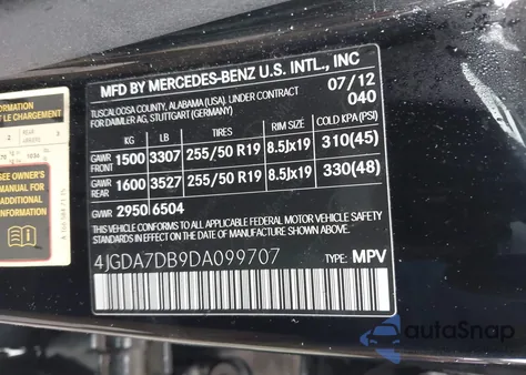 2013 Mercedes-Benz Ml 550 4Matic z USA, uszkodzony, nr VIN 4JGDA7DB9DA099707